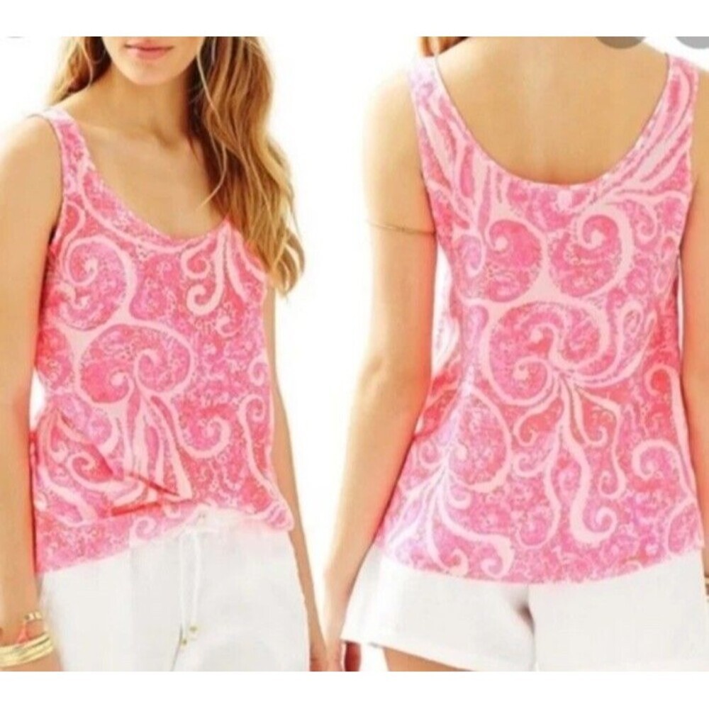 Lilly Pulitzer Pink Pout Cosmos Silk Sleeveless Top Size Large